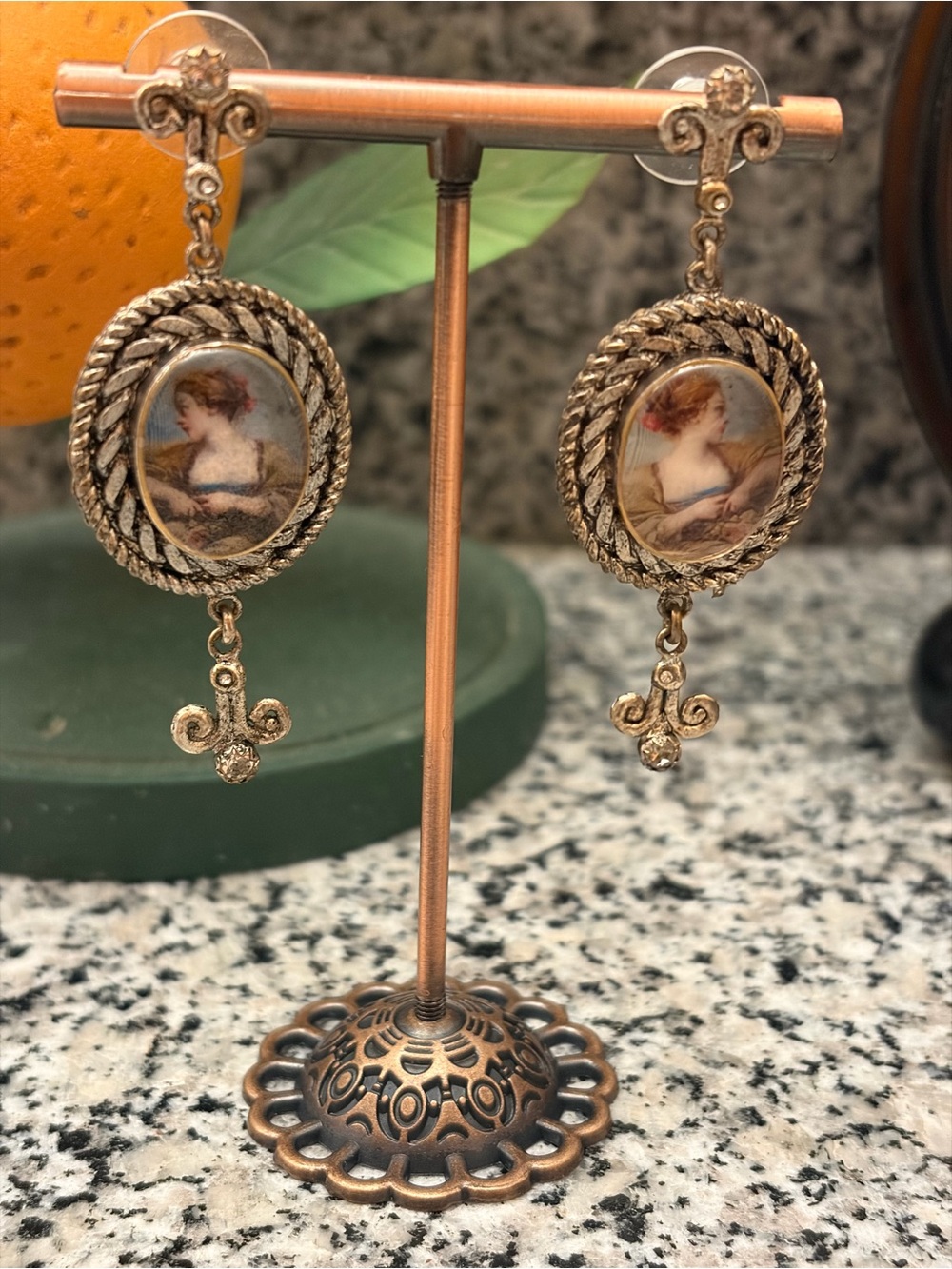 VSA Vintage-Inspired Silver and Crystal Cameo Earrings - New